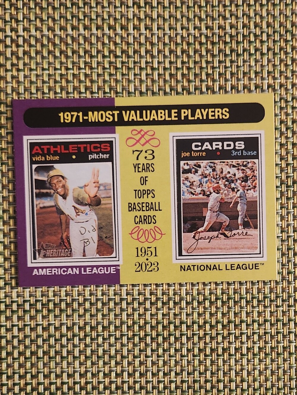 Vida Blue and Joe Torre 1971 Most Valuable Players Commemorative Card